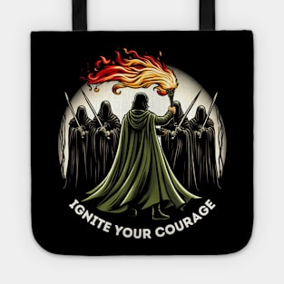 Ignite Your Courage - A Lone Guardian Confronts Shadowy Wraiths - Fantasy Tote