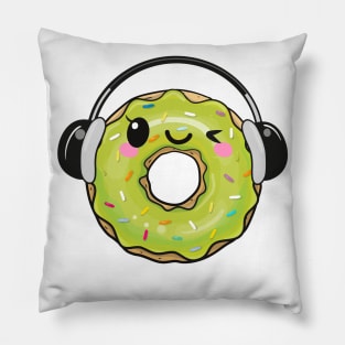 Cool light green donut with headphones Pillow