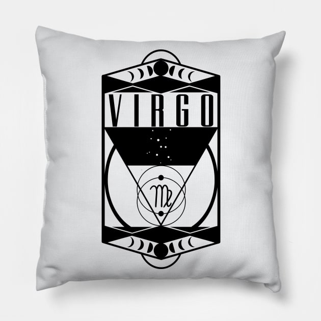 Virgo Constellation Moon Phases Zodiac Astrology Art Deco Style Pillow by graphicbombdesigns