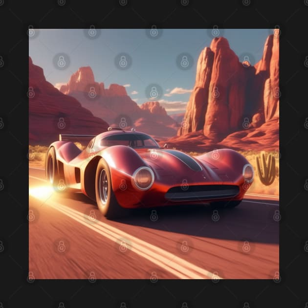 A Retro-Futuristic Racing Car Travelling Through The Arizona Desert At Dusk. by Musical Art By Andrew