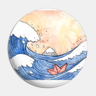 Great Wave Paper Boat Pin