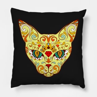 Calavera cat dark green Pillow