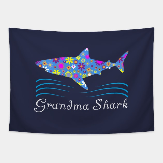 Cute Grandma Shark Floral Design Gift Ideas Tapestry by Cartba