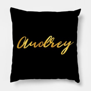 Audrey Name Hand Lettering in Faux Gold Letters Pillow