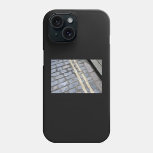 Double yellow lines on cobbled street oil paint effect. Phone Case