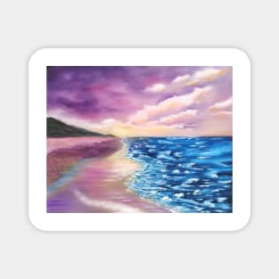 Beach Scene, Clouds, Sky, Sea, Ocean, Lavender beach, pink sky, Magnet