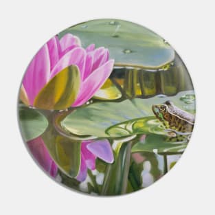 Contemplation - water lily and frog pond painting Pin