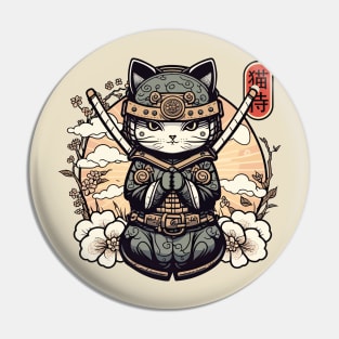 Samurai Cat Tattoo, Kawaii Ninja Cat Pin