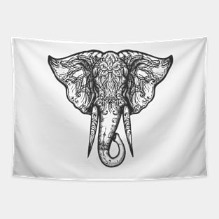 Elephant Head Zentangle Illustration Tapestry