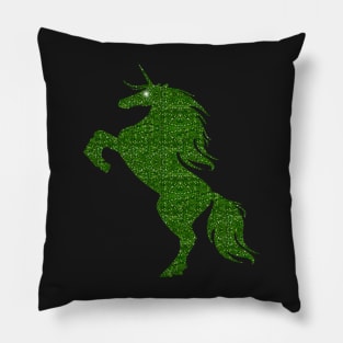 Green Faux Glitter Magical Rearing Unicorn Pillow