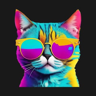 Colorful Cat Face with Funky Glasses T-Shirt