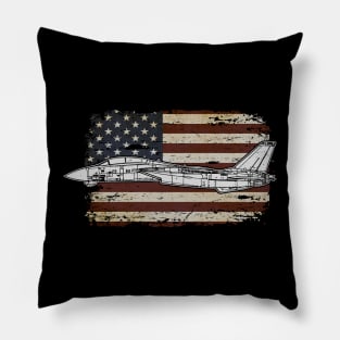 F-14 Tomcat Fighter jet Airplane Aircraft Plane American America Flag Pillow