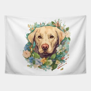 Floral Paws: Vintage Labrador Retriever Art Print Tapestry