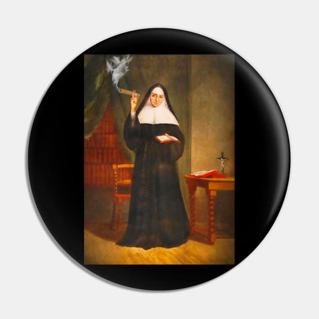 Holy Smoke! Cigar Smoking Nun Pin by BullShirtCo