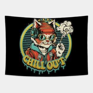 Urban Style Cat Wearing Headphones cool style and smoking Tapestry