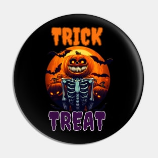 Trick Or Treat pumpkin head skeleton halloween Pin