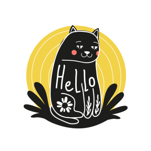 Hello - Cute black Cat T-Shirt