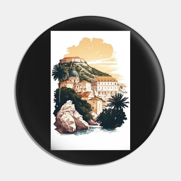 Dubrovnik Croatia Illustration Drawing Pin by unrealartwork