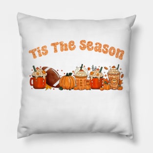 Tis The Season Latte Pumpkin Spice Leaf Football Fall Thanksgiving Pillow