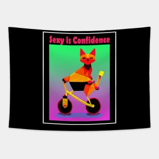 Sexy is confidence cat riding bike neon Tapestry