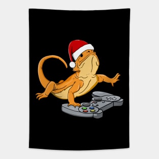 Cute Bearded Dragon Christmas Hat Video Game Tapestry