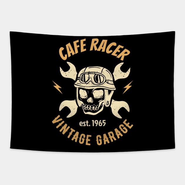 Cafe Racer Motorcycle Workshop Mechanic Tapestry by Foxxy Merch