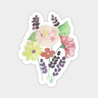 watercolour pink flowers watercolor purple flowers pink and purple flowers Magnet