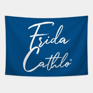Blue Text W back Cat Frida Cathlo version of - Frida Kahlo Tapestry