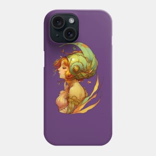 Garden Girl With A Snail Inspired Fantasy Headwear Art Nouveau Illustration Phone Case