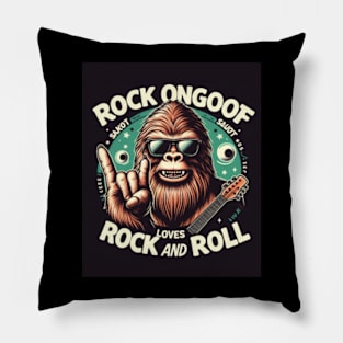 Rock On Bigfoot Sasquatch Loves Rock And Roll Sunglasses On T-Shirt Pillow