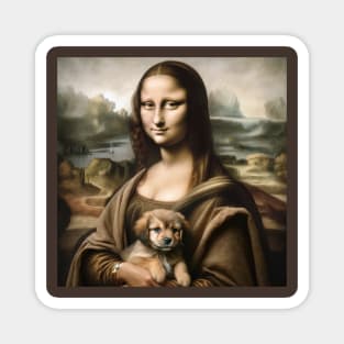 Mona Lisa's Puppy Embrace: National Puppy Day Magnet