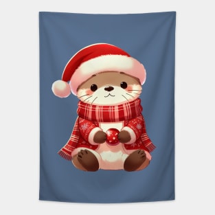 Cute Christmas Otter Tapestry