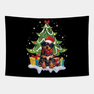 Merry Christmas Tree With Rottweiler Dog Tapestry