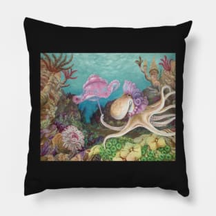 An Octopus & Her Parasol Pillow