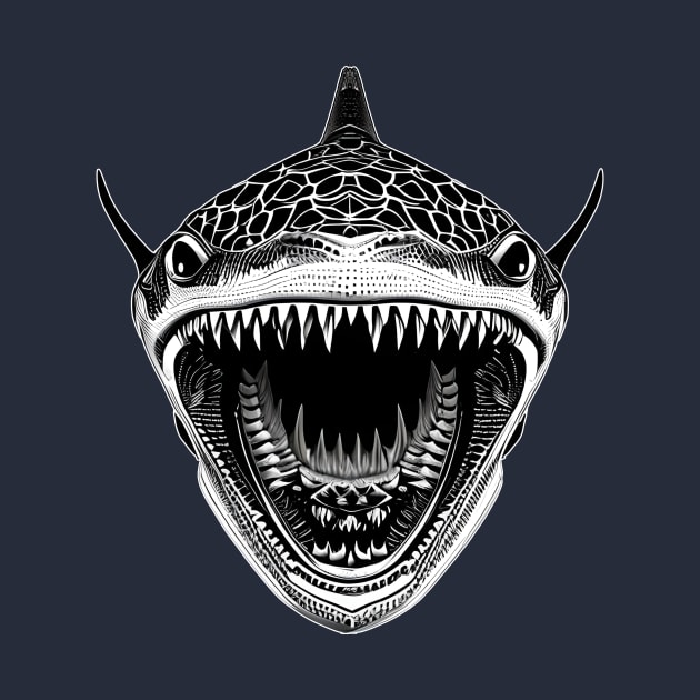 Front-Facing Shark With Wide Open Mouth For Shark Enthusiast by Styloutfit