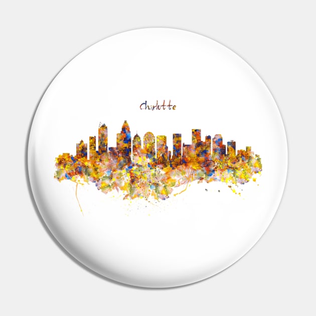 Charlotte Watercolor Skyline Pin by Marian Voicu