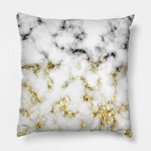 Black and white marble gold sparkle flakes Pillow