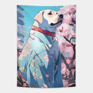 Cute Dog wearing a Kimono - Anime Wallpaper Tapestry