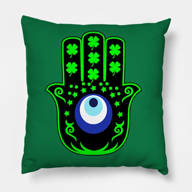 St Patricks day Hand of hamsa Pillow by livania