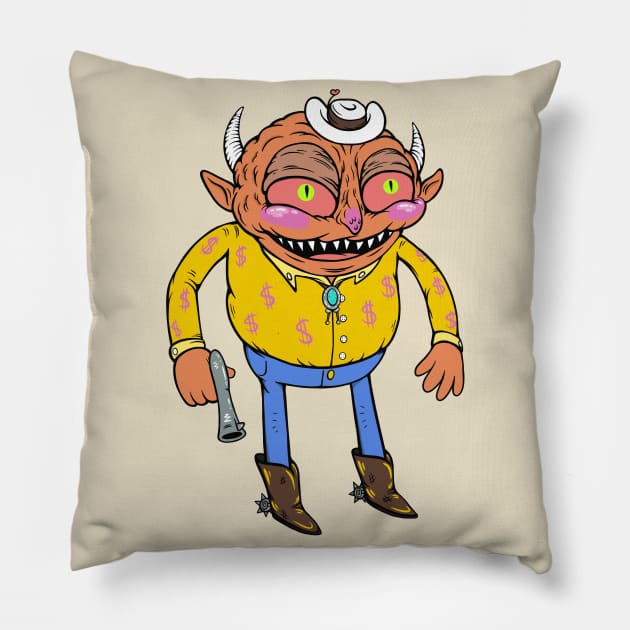 Cowboy Imp Pillow by flynnryanart