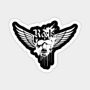 rock skull with wings black and white design Magnet