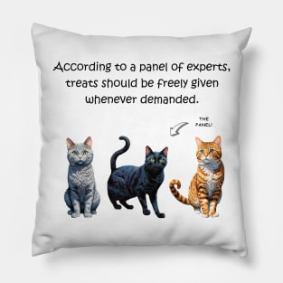 According to a panel of experts treats should be freely given whenever demanded - funny watercolour cat design Pillow