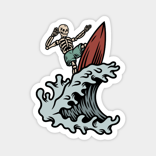 Retro Surfing Skeleton Magnet by SLAG_Creative