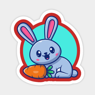 Cute Rabbit With Carrot Cartoon Magnet