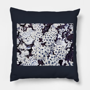 Bush of flowers in white and blue, altered photography Pillow