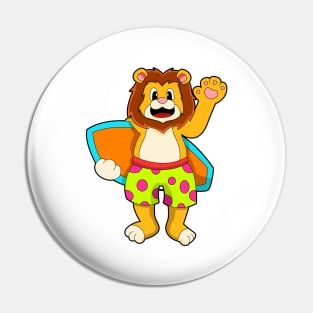 Lion as Surfer with Surfboard Pin