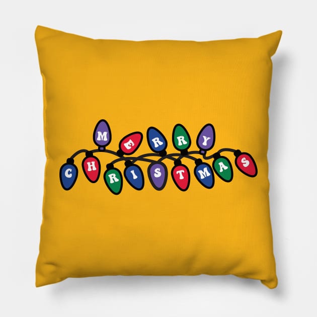 Merry Christmas Festive Lights Blue Green Purple Red Pillow by DPattonPD