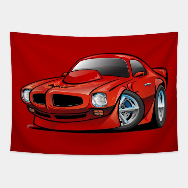 Classic Seventies American Muscle Car Cartoon Tapestry by hobrath