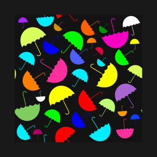 Bright happy colored umbrellas on a black background T-Shirt