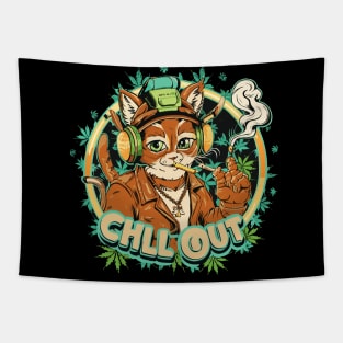 Pop Culture Cat in Hip Hop Gear smoke and chill out Tapestry